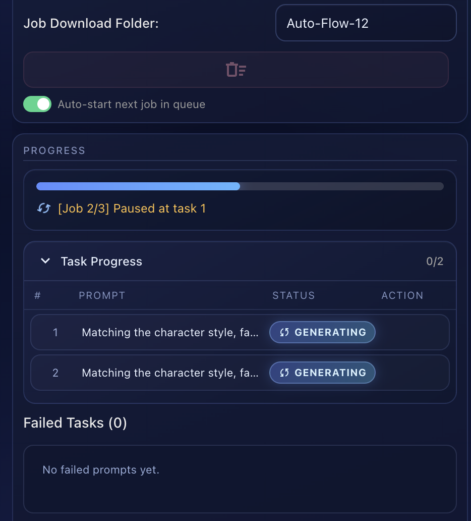 Queue and progress tracking section